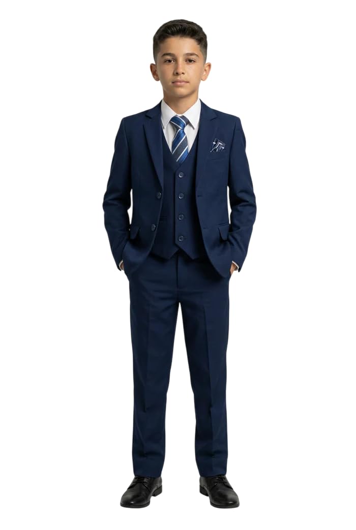 Traje Formal para niños Ocasión Especial Juego de 6 Piezas Slim Fit en Azul Marino
