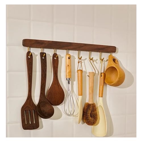 QAUUCP Wall Mounted Utensil Rack No Punching Hooks for Kitchen, Black Walnut Spoon Stand, Multifunctional Storage Shelves, Convenient Access to Wall Holders(Model C-45cm) - Image 6