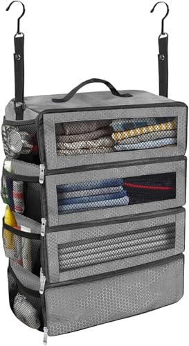 Organiseur de valise avec 4 compartiments, cubes d'emballage de voyage à suspendre pour bagage à main, organiseur de bagages pliable en maille, étagères de placard portables pour valise de week-end