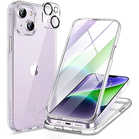 Miracase Compatible with iPhone 14 Plus Case 6.7-inch, [Built-in Glass Screen Protector + 2 Camera Lens Protector] 2022 Upgrade Full Body Rubber Bumper Clear Back Case Cover (Clear) Cover