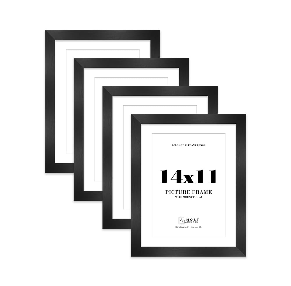 14x11 Black Frame With Mount for A4 Pictures 28mm Edge Portrait and Landscape Display with Wall Hooks and Kickstand, 4 Pack — image 1