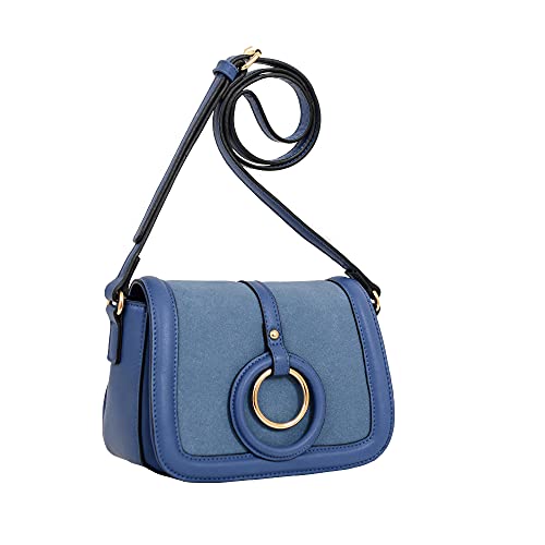 Mellow World Women Two-Tone with Circular Pendant Messenger Crossbody Shoulder Bag
