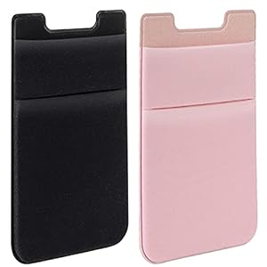SHANSHUI Card Holder for Back of Phone, Adhesive Stretchy Fabric Lycra Double Slots Credit Card Sleeves Stick On Wallet…