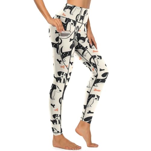 Pantalon de yoga imprimé chiot pour femme avec poches pratiques