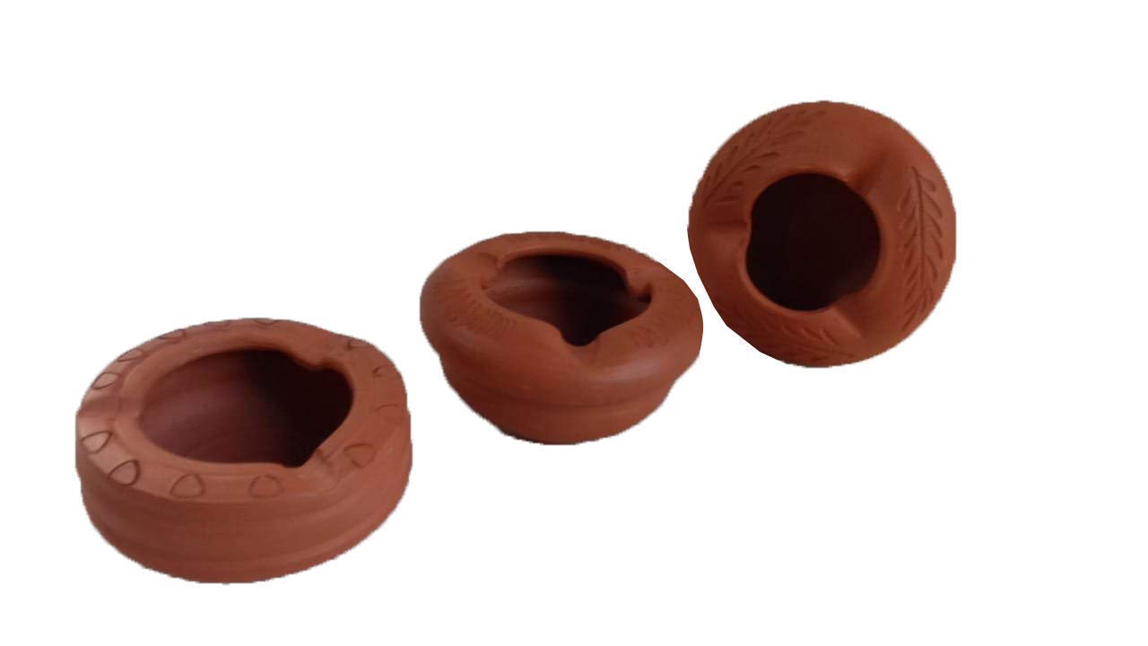 Salem Pottery Shop Earthenware Unique Design Classic Handmade Terracotta Clay Cigarette Ash Tray (9X5 cm_Brown),-image-9