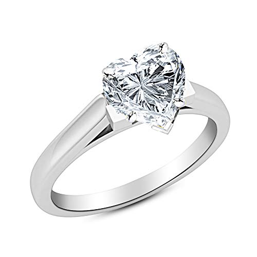 14K White Gold 1-5 Carat Lab Grown Solitaire Heart Cut Cathedral IGI Certified Diamond Engagement Ring (H-I Color VS2-SI1)