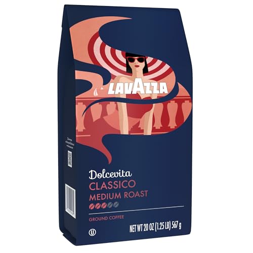 Image of Lavazza Classico Ground Coffee Blend, Medium Roast, Authentic Italian, Blended And Roasted in Italy, Non GMO, Value Pack, A Full bodied with rich flavor and notes of dried fruit, 20 Ounce (Pack of 2)