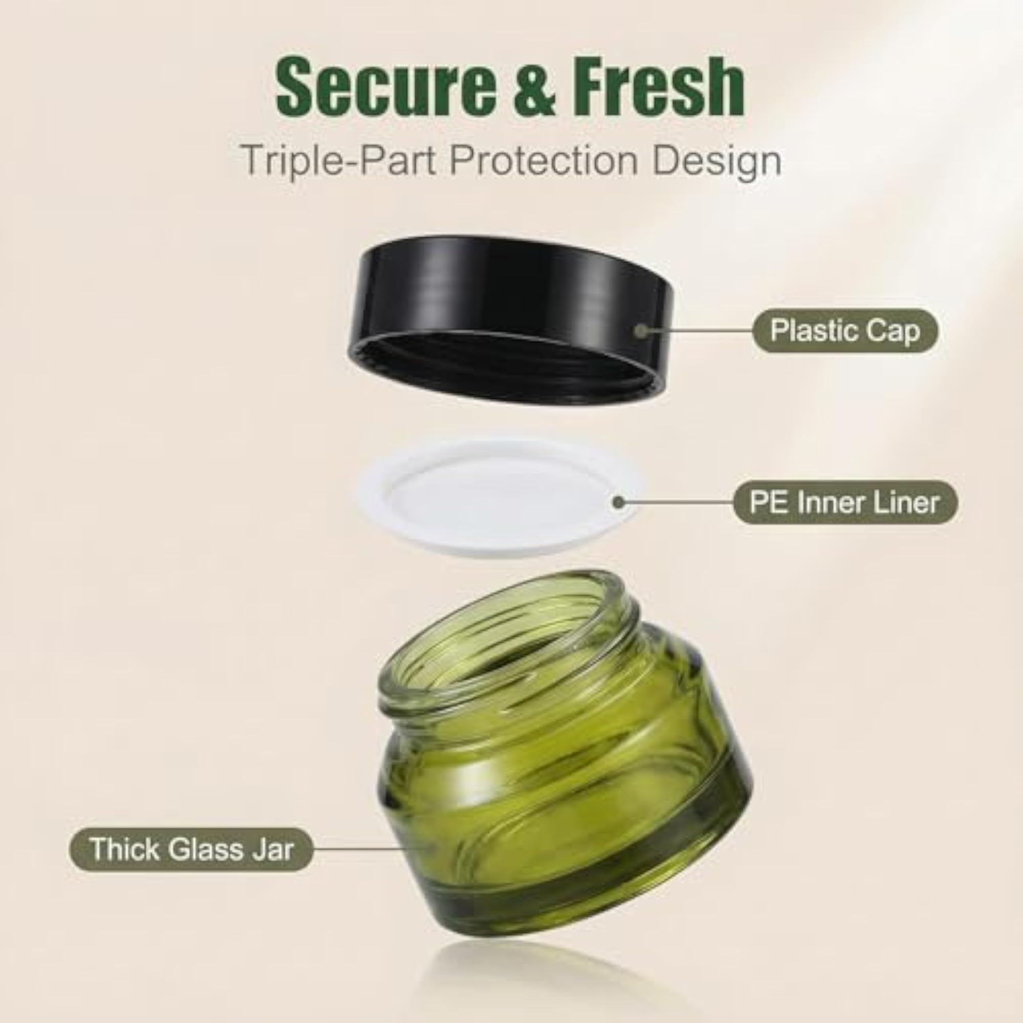 Luxury 2pcs Matt Green Frosted Glass Cosmetic Jar Containers