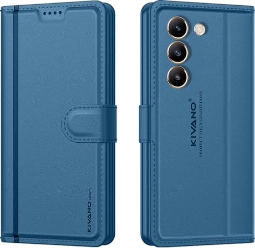 Image of KIVANO LUXE Compatible for Vivo T3 5G / Vivo Y200e 5G Luxury Handmade Leather Magnetic Flip Folio Case | Card Holder & Kickstand | Slim Protective Cover | Unisex - Blue