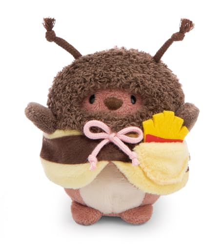 NICI peluche oso Nomo 8cm con patatas fritas y disfraz de abeja en caja de regalo 8,5x6,5x10cm marrón - Juguete hecho de suave tejido peludo para abrazar y jugar, para niños y adultos - 61142