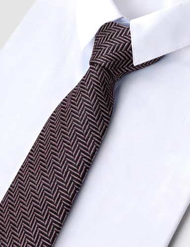 Image of Barry.Wang Skinny Ties for Men Wool Blend Herringbone Necktie with Tie Clip | Tie and Tie Clip Set, Cashmere Wool Stripe, 2.76 x 63 Inches, Extra Long Slim, Wedding Work Party Classic
