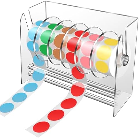 Label Dispenser, Sticker Roll Holder,Adjustable Sticker Dispenser, 6 Disks Acrylic Sticker Roll Holder Organizer, Label Stand for Holding Tape Sticker Label Office and Home Cover