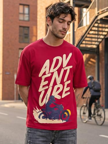 Image of Bewakoof Men's Graphic Printed 100% Cotton T-Shirt - Oversized Fit, Round Neck, Half Sleeves