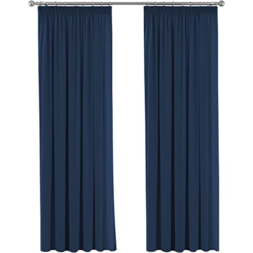 H.Versailtex 2 Pieces Anti - Mite Pencil Pleat Blackout Light Blocking Navy Curtains for Bedroom Thermal Insulated Window Treatments for Energy Saving with Two Free Tiebacks, 66" Width x 90" Drop