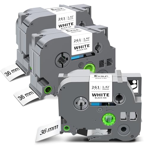 3x Exsun TZe 36mm Cinta de Etiquetas Compatible para Brother TZe-261 TZe261 para Brother P-touch CUBE Pro PT-P910BT PT-P950NW PT-P900W Etiquetadora, Negro sobre Blanco