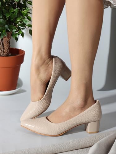 Image of Carlton London Women Stylish Slipon Pump Shoes with Block Heels, Pointed Toe for Party and Formal Occasions