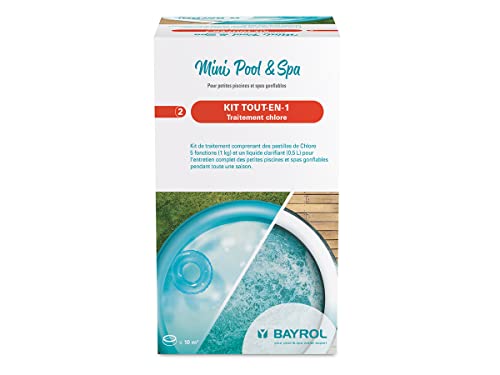 BAYROL Mini Pool-Kit Tout-en-1 Traitement Chlore - Pastilles de Chlore 5 Fonctions + Liquide clarifiant - Entretien Piscine Durant Toute Une Saison