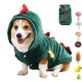 AIYOI 犬 服 ハロウィン 犬 きぐるみ ペット服 防寒 【恐竜に変身】コスチューム コスプレ モコモコ 暖かい 厚め生地 ふわふわ やわらか かわいい 着脱便利 二足 仮装 被り物 サンゴフリース 脱毛保護 小型犬 中型犬 人気 インスタ映え SNS ハロウィン 面白い 変身グッズ 年賀状 写真撮影 パーティー変装 スナップボタン お正月 蛇年 年末年始（4XL)