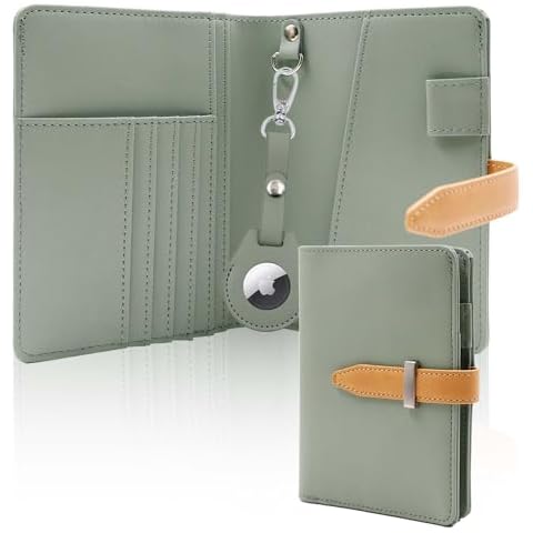 Deziliao AirTag Passport Holder for Men and Women, Cute Passport Wallets with Airtag Slot, Mulit-purpose RFID Blocking Passport Holder AirTag Wallet, Travel Wallet Passport Cover Case（Moss Green） Cover