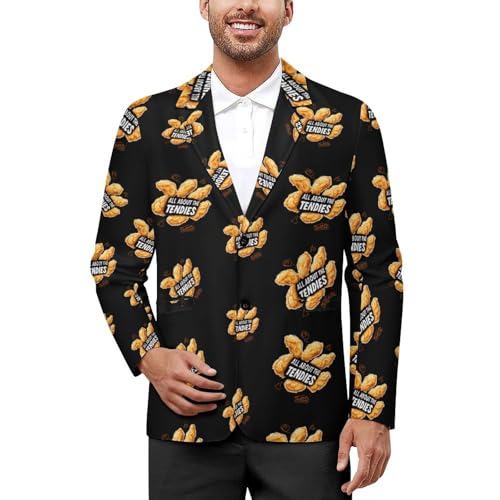 All About The Tendies Mens Suit Jacket Lapel Blazers V Neck Button Business Coat Tuxedo for Wedding Party