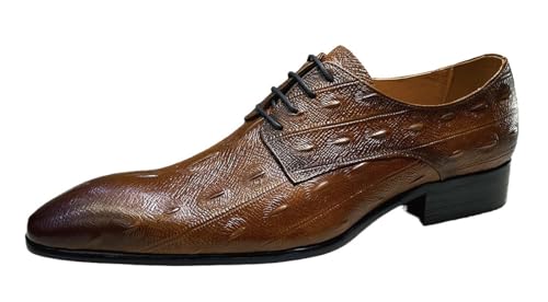 Santimon Men’s Genuine Leather Oxfords Formal Dress Shoes – Fashion Stylish Ostrich-Embossed Pattern Lace-Up Shoes for Business, Weddings