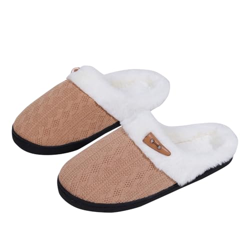 Slippers For Women Fuzzy Winter Cozy Slipper Indoor and Outdoor House Shoes with Memory Foam Anti-Skid Sole for Mom Plush Faux Fur Fluffy Flats Warm Slides
