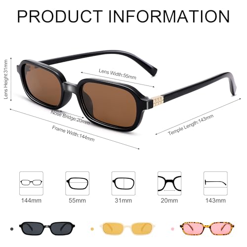 COASION Retro Rectangle Sunglasses for Women - 90s Small Vintage Trendy Sun Glasses4