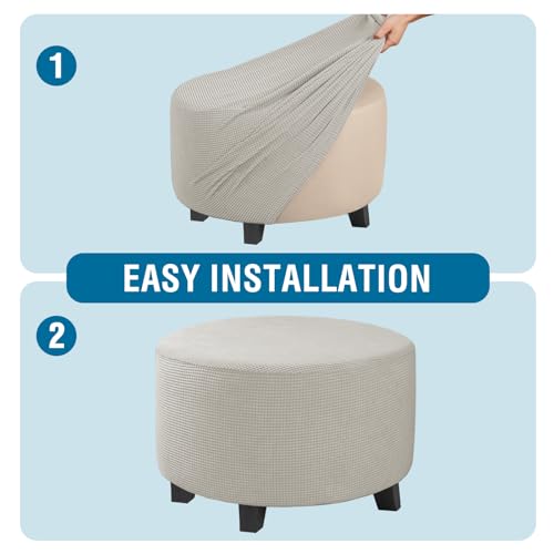 Image of H.VERSAILTEX Ottoman Cover Stretch Ottoman Slipcover Round Ottoman Storage Cover Folding Stool Covers Furniture Protector Cover for Footrest Ottoman Fit Dia 20 inch - 23 inch, Island Fossi