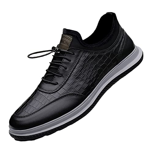 Men's Thick-Soled Lace-up Crocodile Leather Sneakers Comfort Breathable Waterproof Casual Thick Bottom Shoes Walking Softsole Business Oxford Sports Shoes