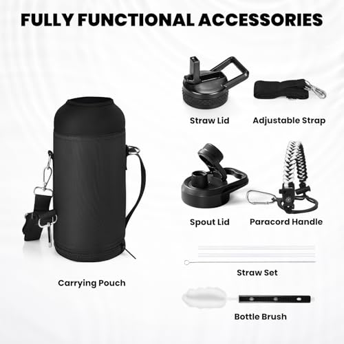 RAYMYLO Insulated Water Bottle 32 oz, Triple Wall Vacuum Stainless Steel (Cold for 24Hrs, Hot for 12Hrs), Leak Proof & Non-BPA, Modern Water Flask Jug with Paracord Handle & Straw Spout Lids by RAYMYLO - Used condition - Image 6
