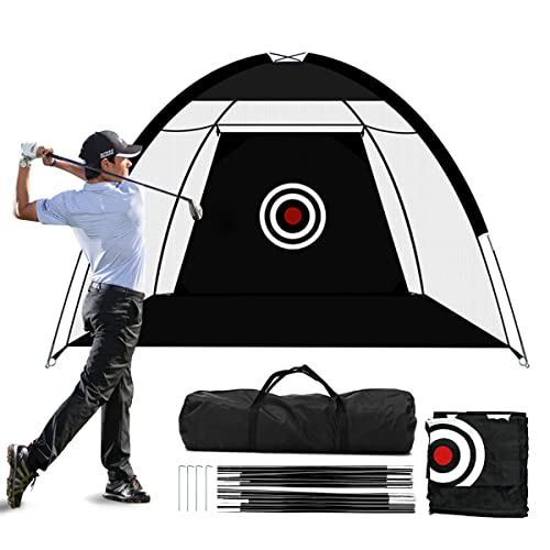 EZsport Golf Net, Golf Practice Net, Golf Net with Hitting Mat, Golf Driving Range Net with Target, Golf Training for Outdoor, Indoor, Backyard Golf Net, Quick Set Up Golf Hitting Net (118in Black)