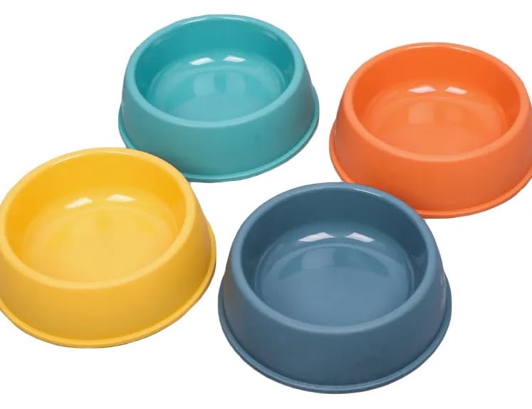 Pet Food Bowl Set, 6-Inch Shallow Dish for Cats and Small Dogs, Plastic, Relieves Whisker Fatigue (4Pcs)