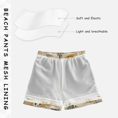 Pigsaly Boys' Swim Board Shorts Watercolor Green Cacti Llama Alpacas Boy's Swim Trunks Kids Swimwear 4T4