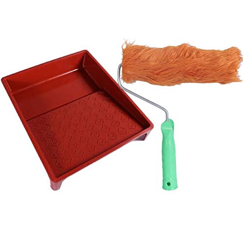 Image of KAPIL Painting Tools Combo of 1 Premium Paint Tray for 9 inch Paint Rollers, and 1 KAPIL Wall Paint 9 INCH Fur Designer Roller (Imported Premium) - Saffron Colour