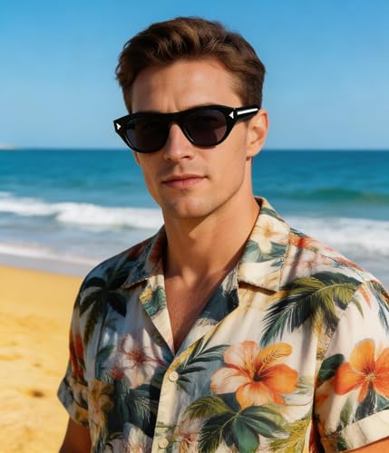Image of EYLRIM Retro Oval Cat Eye Sunglasses for Women Men Trendy Flat Top Narrow Cateye Shades UV400 Protection