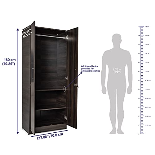 Image of Wakefit Wardrobe | 1 Year Warranty | Engineered Wood Almirah, Cupboard for Clothes Storage | 2 Door, 1 Hanging Space | Taffeta - Dark Brown