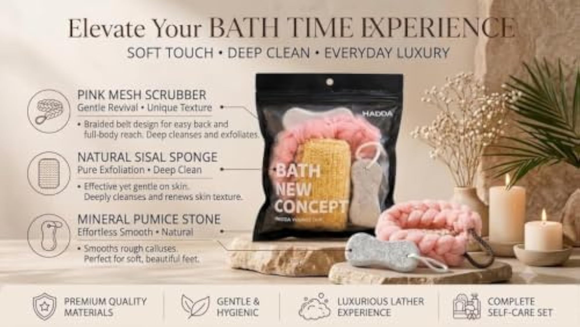 3 in 1 Shower Accessories Set for Deep Cleansing