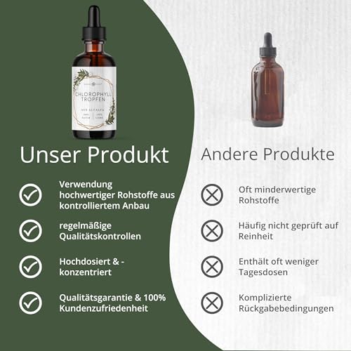 Nordic Pure Chlorophyll flüssig aus Luzerne 100 ml, 200 mg pro Tagesdosis Chlorophyll-Tropfen als Alternative zu Chlorophyll-Tabletten