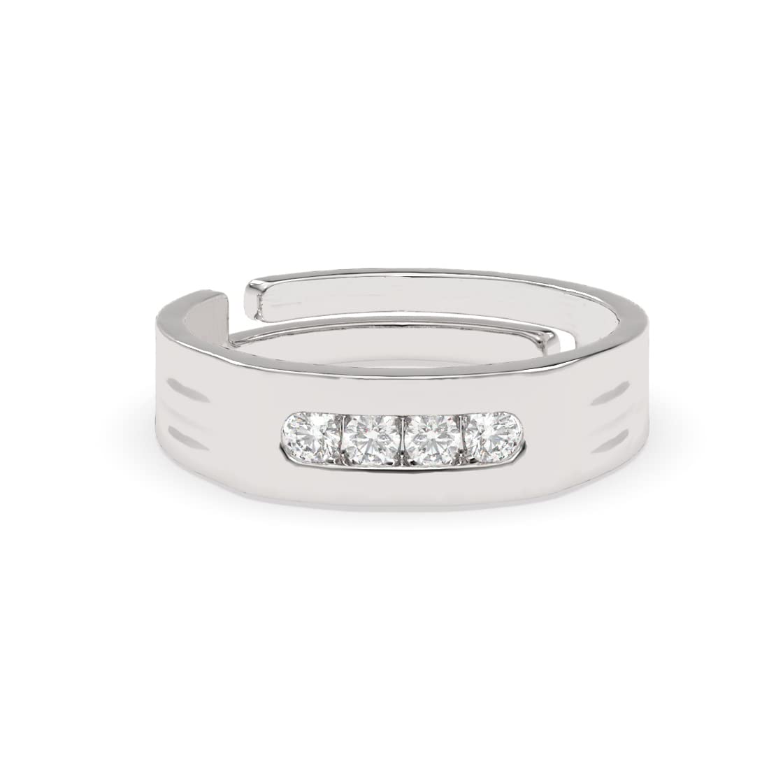 ClaraReal 925 Sterling Silver Enzo Band Ring |Size Adjustable, Rhodium Plated, Swiss Zirconia | Gift for Men & Boys