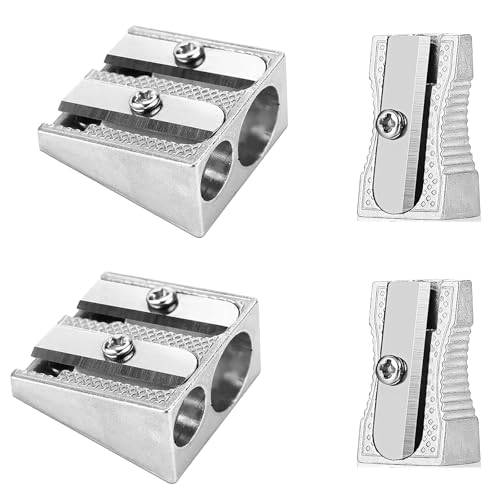 4 Pcs Pencil Sharpener Set,2 Pcs Double Hole & 2 Pcs Single Hole,Carpenters Crayon Makeup Lip Eyeliner Pencil Sharpener for Home School Office Stationery