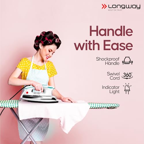 Image of Longway Plancha Heavy Weight Non-Stick Teflon Coated Dry Iron, Electric Iron for Clothes (1200 Watt, Blue, 2 Years Warranty)