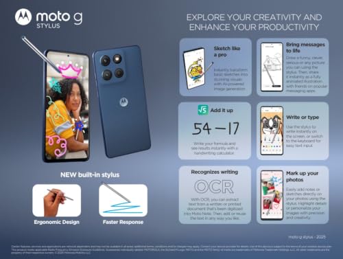 Image of Total Wireless Moto g Stylus 5G 2025, 128GB (Locked to Total Wireless) | Black, 8GB RAM, 50MP OIS Camera, 6.7 inch 120Hz pOLED Display, Prepaid Smartphone