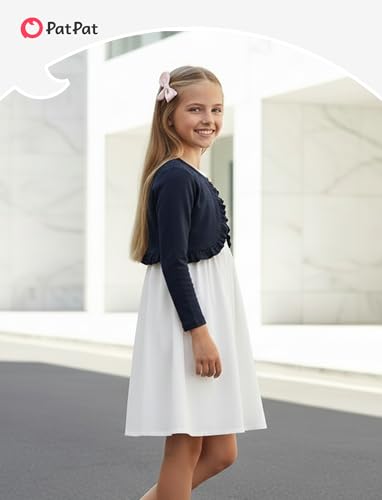 Image of PATPAT Girls Cardigan Bolero Size 4-12 Years Kids Knit Long Sleeve Ruffle Open Front Button Cover Up Cropped Tops for Girls