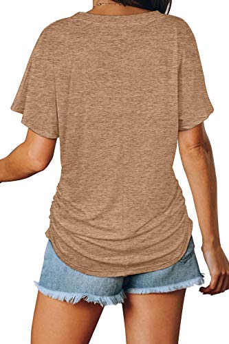 Image of WIHOLL Womens Summer T-Shirts Short Sleeve V Neck Dolman Tops with Side Shirring Loose Fit Shirts Spring Fashion