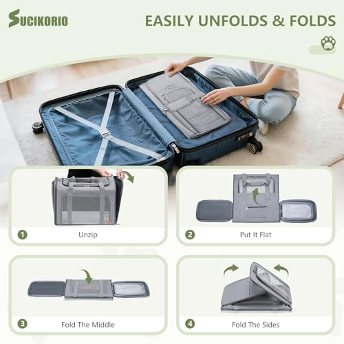 SUCIKORIO Hundetasche Flugzeug 55x40x23 Eurowings Lufthansa, Faltbare Hundetragetasche mit Faltbar Reisenapf Napf Hunde Katzen Transporttasche bis 12kg Transportboxen Große Petsfit Tragetasche, Grau
