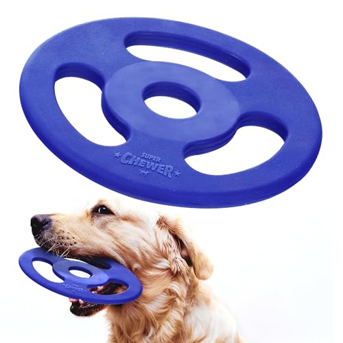 SuperChewer Tough Tug-of-War Flying Disc Toy | Lifetime Replacement | Strong Natural Rubber | Great Tug Disc Fetch Toy for Dogs | Ultra Durable Chew Toys for Aggressive Chewers | For All Breeds