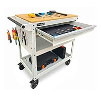 Griplier 3-Tier Rollwagen mit Schublade und Holzarbeitsplatte, 150KG Tragfähigkeit, 82 x 48 x 90cm, Werkzeugwagen für Lager Garage Garten Werkstatt, Weiß