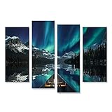 islandburner Tableau sur toile Canoë Aurora Borealis Au dessus de la chaîne de montagnes Maligne Lac Jasper National Lifestyle Images murales Poster