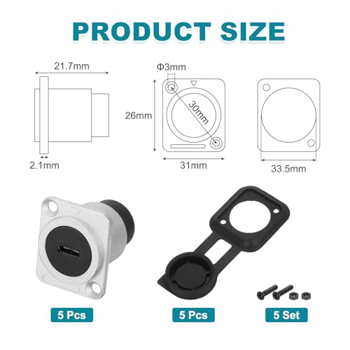 MECCANIXITY 2Pcs Panel Mount Coupler USB C D-Type miniatura 4