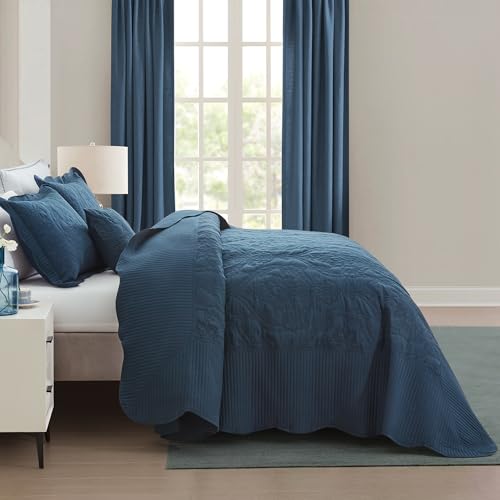 Image of CHIXIN Bedspread Coverlet Quilt Set Full Size - Lightweight Bedding Cover - Beautiful Stitching - 5 Piece Reversible Bedspread - Gorgeous Damask Paisley Pattern (Full, Navy)